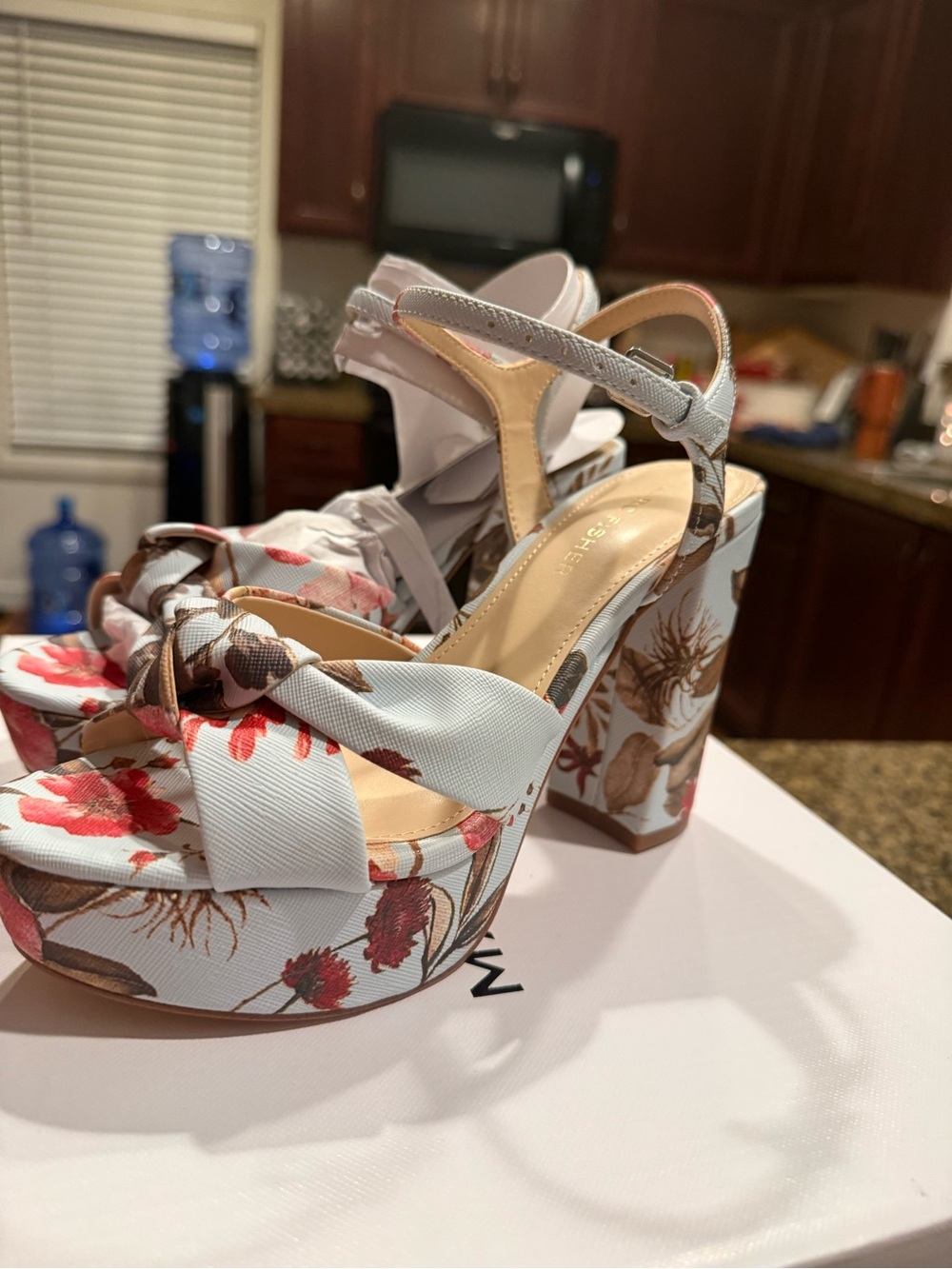 Marc Fisher Floral Platform Sandals in Light Blue and Red - Picture 4 of 5